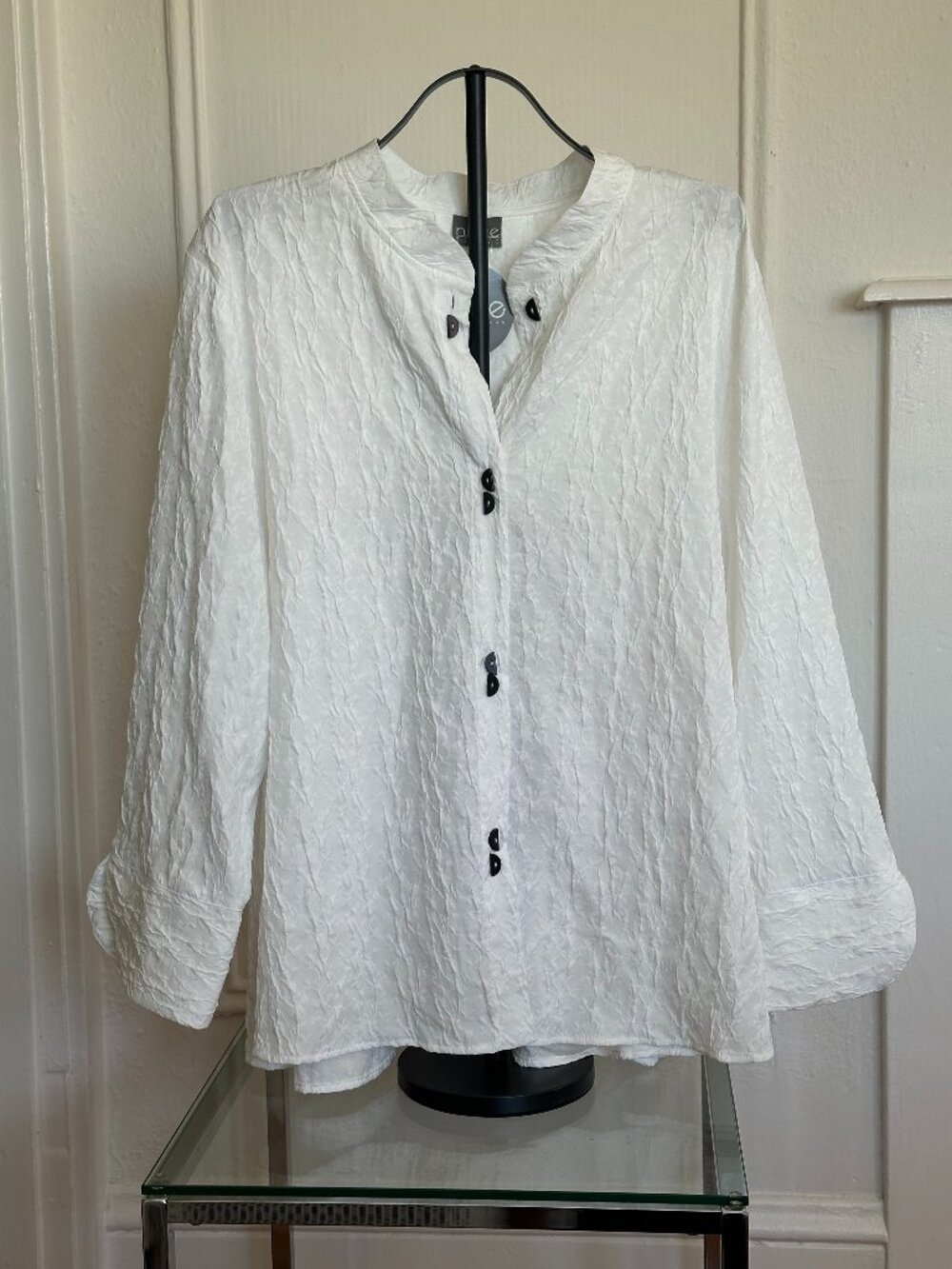 Niche Nilgun Derman 2X White Textured Blouse Sonoma Button Front Made in USA